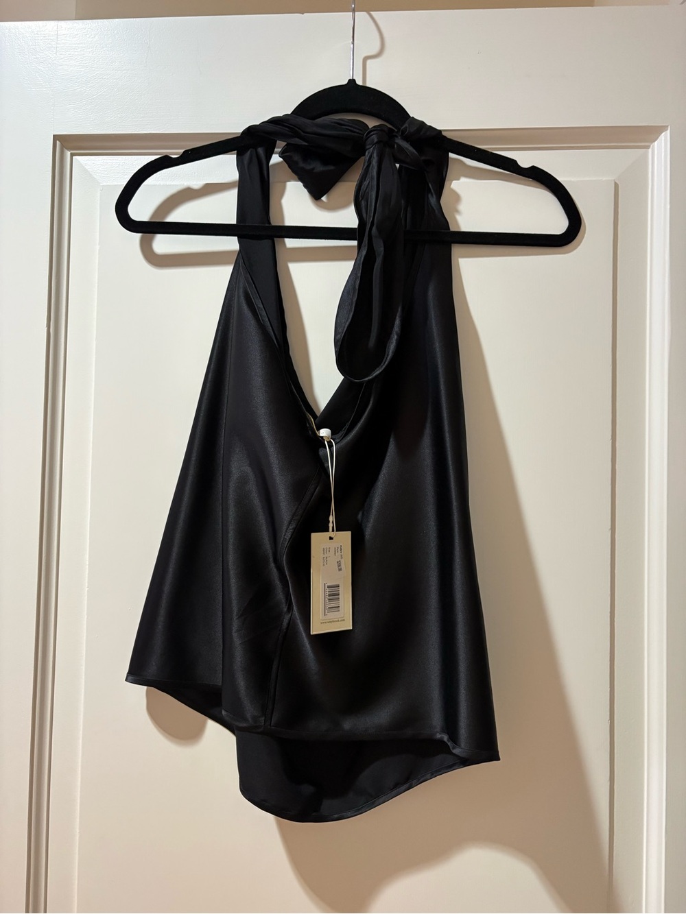 Ramy Brook Black Satin Halter Cowl Neck Top - Picture 2 of 3